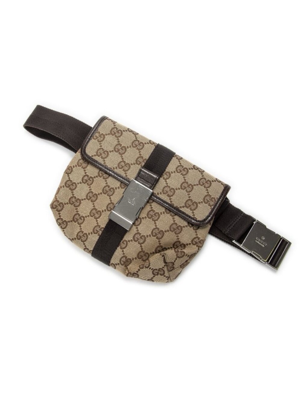 Gucci Mini Push Lock Waist Bag Dark Brown Beige GG Canvas